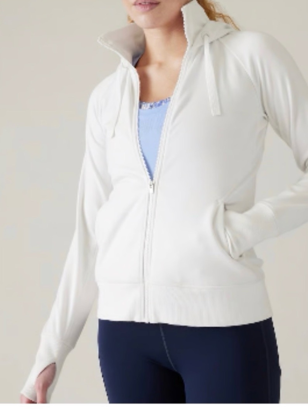 Athleta White Triumph Full-Zip Hoodie with High Collar